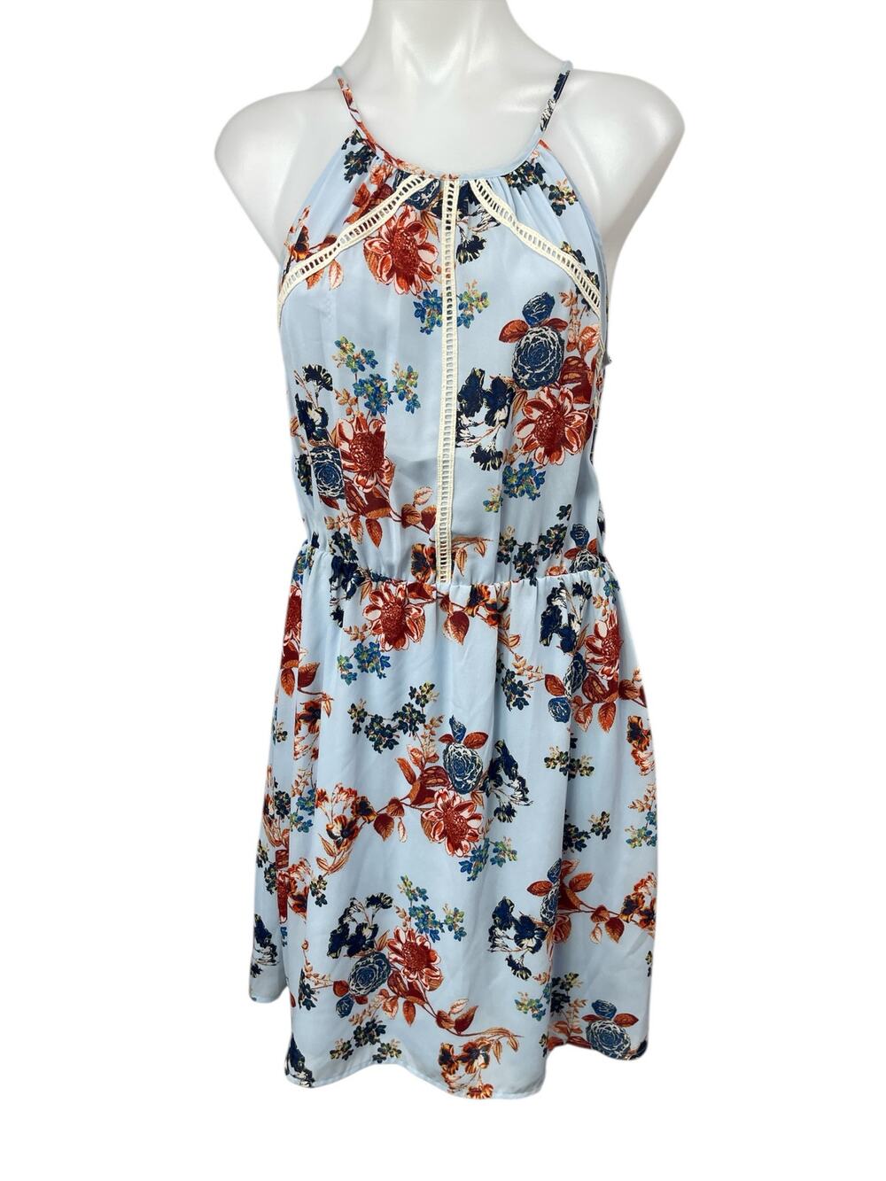 Collective Concepts Floral Sleeveless Cami Halter Neck Flare Mini A-Line Dress M